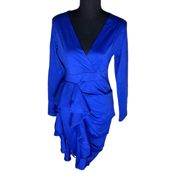 Halfword Women's Deep V Neck Ruffle Long Sleeve Banquet Dress - Picture 2 of 3